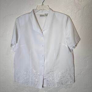 Elisabeth Williams Blouse Large White Eyelet Minimalist Career Vintage